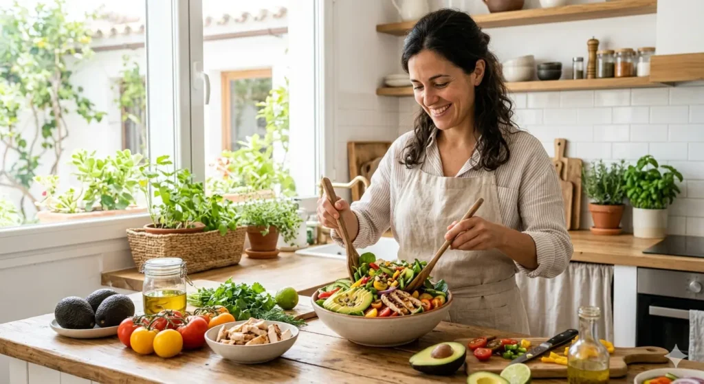 Plato saludable y equilibrado para perder peso sin ansiedad mediante la reeducación nutricional.
